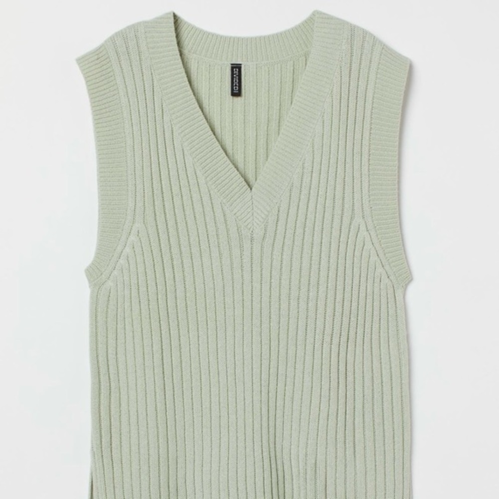 H&M Women Ribbed Sweater Vest Light Green Size XL